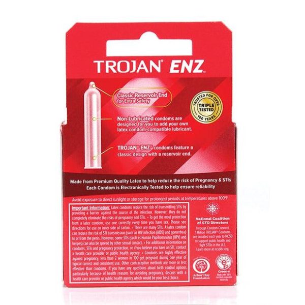 Trojan ENZ Non-Lubricated Condoms - Box Of 3 Hot on Sale - Image 2