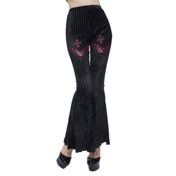 Black Velvet Gothic Cross Flared Legging Pants on Sale - Image 2